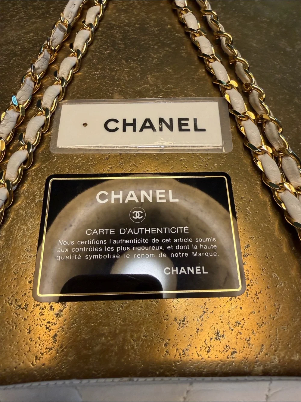Authentic 1990s CHANEL White Chevron Quilted Leather Baguette Bag